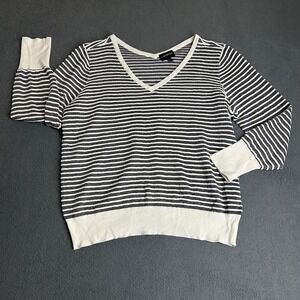 Lane Bryant Sweater Womens 22/24 Gray Silver Striped Metallic V-Neck Knit Top